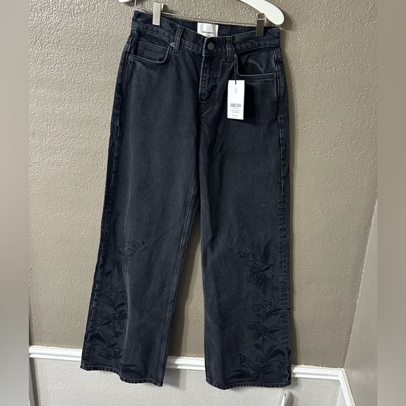 Reformation Denim - Reformation Cary Black Embroidered Low Rise Wide Leg Denim Size 23 NWT